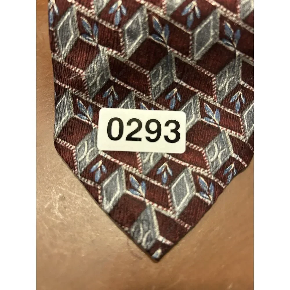 Geoffrey Beene Silk Tie Geometric‎ Pattern Burgundy Gray Blue Mens Formal